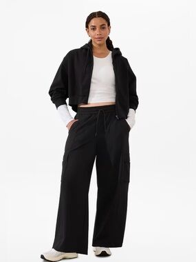 Athleta retroterry high rise wide leg cargo pant black womens XS track cotton
